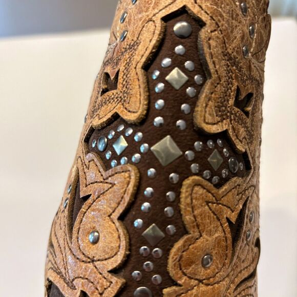 Corral Antique Saddle Metal Cross Square Toe‎ Metal Stud Boots C1167 Size 7 M - Picture 7 of 15